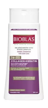 Шампунь против выпадения волос и для придания объема тонким волосам Bioblas Collagen + Keratin Herbal Shampoo for Hair Loss