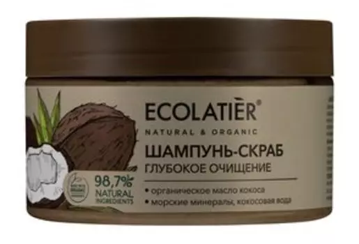 Шампунь-скраб для волос и кожи головы с маслом кокоса Ecolatier Organic Coconut Глубокое очищение Шампунь-скраб