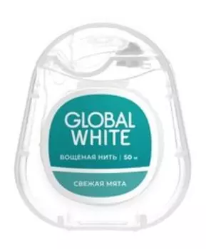Вощеная зубная нить с хлоргексидином и мятным вкусом Global White Зубная нить Свежая мята