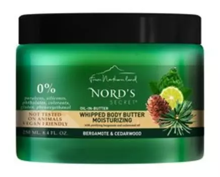 Взбитое масло для тела с ароматом бергамота и кедра Nord's Secret Whipped Body Butter Moisturizing Bergamote & Cedarwood
