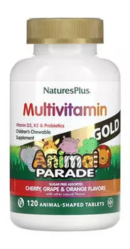 Жевательные мультивитамины в форме животных со вкусом фруктового ассорти Animal Parade Multivitamin Gold Children’s Chewables Assorted