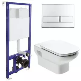 Комплект унитаза Roca Dama Senso 346517000 с инсталляцией Berges Wasserhaus Novum L3 040213 с сиденьем Микролифт и клавишей смыва Хром