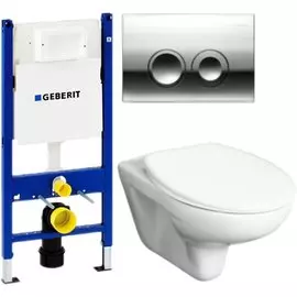 Комплект унитаза Roca Mateo 346200000 с инсталляцией Geberit Duofix Delta UP100 458.124.21.1 с сиденьем Микролифт и клавишей смыва Хром