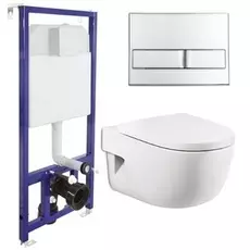 Комплект унитаза Roca Meridian N 346247000 c инсталляцией Berges Wasserhaus Novum L3 040213 с сиденьем Микролифт и клавишей смыва Хром