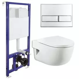 Комплект унитаза Roca Meridian N 346247000 c инсталляцией Berges Wasserhaus Novum L3 040213 с сиденьем Микролифт и клавишей смыва Хром