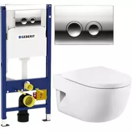Комплект унитаза Roca Meridian N 346247000 с инсталляцией Geberit Duofix Delta UP100 458.122.21.1 с сиденьем Микролифт и клавишей смыва Хром