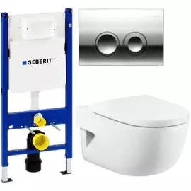 Комплект унитаза Roca Meridian N 346247000 с инсталляцией Geberit Duofix Delta UP100 458.124.21.1 с сиденьем Микролифт и клавишей смыва Хром