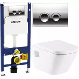 Комплект унитаза Roca The Gap 346477000 с инсталляцией Geberit Duofix Delta UP100 458.122.21.1 с сиденьем Микролифт и клавишей смыва Хром