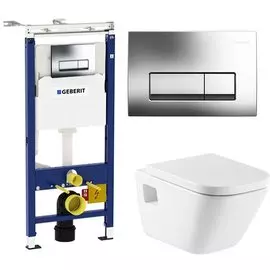 Комплект унитаза Roca The Gap 346477000 с инсталляцией Geberit Duofix Plattenbau Delta UP100 458.125.21.1 с сиденьем Микролифт и клавишей смыва Хром