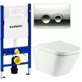Комплект унитаза Roca The Gap Clean Rim 34647L000 с инсталляцией Geberit Duofix Delta UP100 458.124.21.1 с сиденьем Микролифт и клавишей смыва Хром