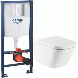 Комплект унитаза Roca The Gap Clean Rim 34647L000 с инсталляцией Grohe Rapid SL 38772001 с сиденьем Микролифт и клавишей смыва Хром