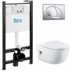 Комплект унитаза с инсталляцией Roca Meridian 7893104110 с сиденьем Микролифт и клавишей смыва Хром