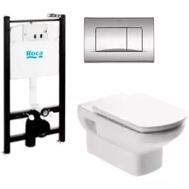 Унитаз Roca Dama Senso 893104090 в комплекте с инсталляцией Active с кнопкой смыва Хром и сиденьем Микролифт