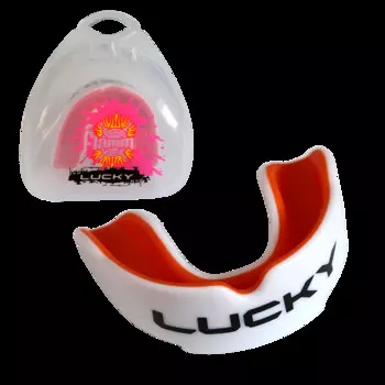 Детская боксерская капа Lucky, бело-оранжевая