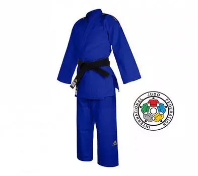 Кимоно для дзюдо Champion 2 IJF Premium синее с золотыми полосками Adidas