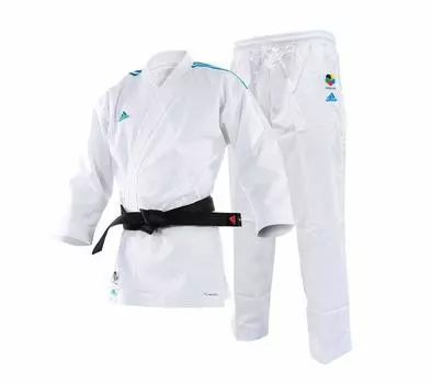 Кимоно для карате AdiLight WKF белое с синими полосками Adidas