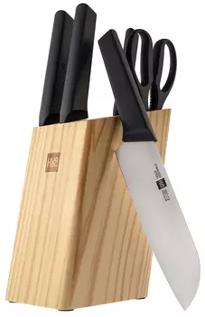 Набор ножей HuoHou 4шт c подставкой и ножницами, Черный