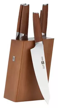 Набор ножей HuoHou HU0158 5шт с деревянной подставкой, Коричневый