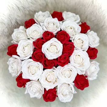 Букет из мыльных роз в красном коробе "Forever love you" (33 шт)