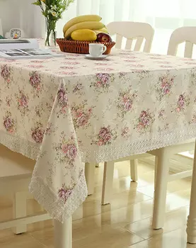 Скатерть цветочная с кружевом (150х220 см) прямоугольная