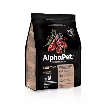 ALPHAPET Adult Sensitive Корм сух.ягненок д/кошек с чувств.пищеварением 400г