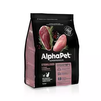 ALPHAPET Adult Sterilised Корм сух.утка с индейкой д/стерилизов.кошек 1,5кг