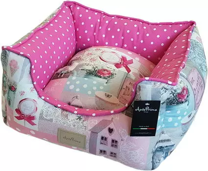 ANTEPRIMA Лежак для животных "Yolande", розовый принт на бортах в горошек, 55х55х20см (Италия)