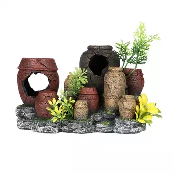 AQUA DELLA Декорация для аквариума "Кувшины на камне", разноцветные, 19x10x12см (Нидерланды)