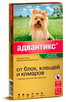 BAYER ADVANTIX Препарат от клещей,блох д/собак весом до 4кг 1пип*0,4мл/уп