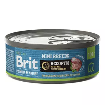 BRIT Premium by Nature Dog Adult Mini Корм влаж.ассорти из птицы с потрошками д/соб.мел.пор.конс100г