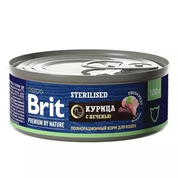 BRIT Premium by Nature Cat Adult Sterilised Корм влаж.курица с печенью д/стерил.кошек конс.100г