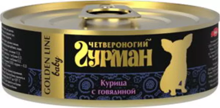 ЧЕТВЕРОНОГИЙ ГУРМАН Курица с говядиной в желе Корм влаж.д/щенков конс.100г