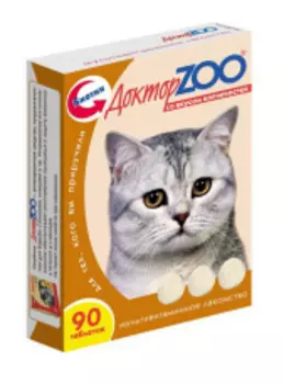 ДОКТОР ZOO Мультивитаминное лакомство со вкусом копченостей д/кошек 90таб