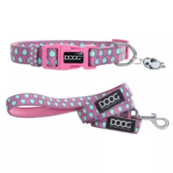 DOOG Ошейник и поводок для собак "Luna", розовый с каплями, M, 32-46см/130х2.5см, КОМПЛЕКТ