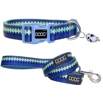 DOOG Ошейник и поводок для собак "Pluto", синий с узором, M, 32-46см/130х2.5см, КОМПЛЕКТ