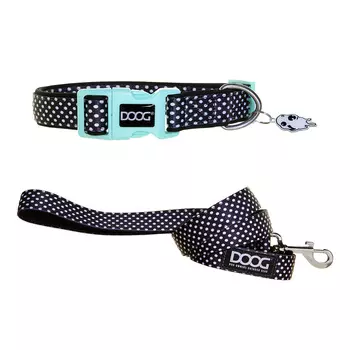 DOOG Ошейник и поводок для собак "Pongo", черный в белую крапинку, S, 23-34см/120х1.5см, КОМПЛЕКТ