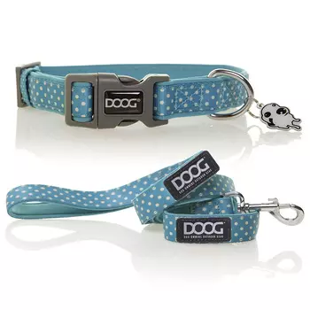 DOOG Ошейник и поводок для собак "Snoopy", голубой с белым, S, 23-34см/120х1.5см, КОМПЛЕКТ