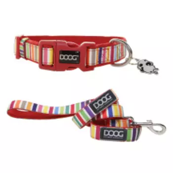 DOOG Ошейник и поводок для собак "Scooby", красный, M, 32-46см/130х2.5см, КОМПЛЕКТ