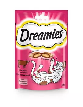 DREAMIES Лакомые подушечки с говядиной д/кошек 30г