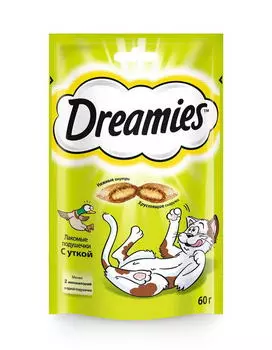 DREAMIES Лакомые подушечки с уткой д/кошек 60г