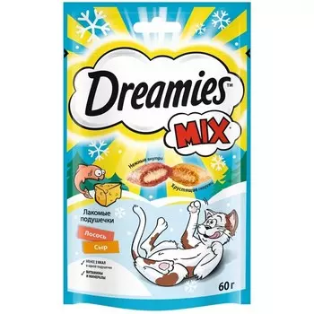 DREAMIES Лакомые подушечки сыр,лосось д/кошек 60г