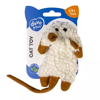 DUVO+ Игрушка для кошек плюшевая "Кудрявая мышь", бело-коричневая, 18х18х2см (Бельгия)
