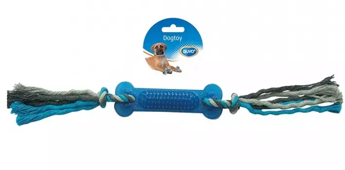 DUVO+ Игрушка для собак резиновая "Кость с веревками", синяя, 45см (Бельгия)
