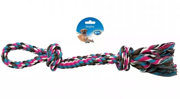 DUVO+ Игрушка для собак веревочная с ручкой и узлом, разноцветный, 50см (Бельгия)