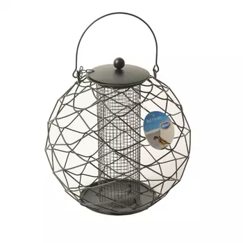 DUVO+ Кормушка для птиц круглая металлическая "Для орехов и сухофруктов", чёрная, 28х28х28см
