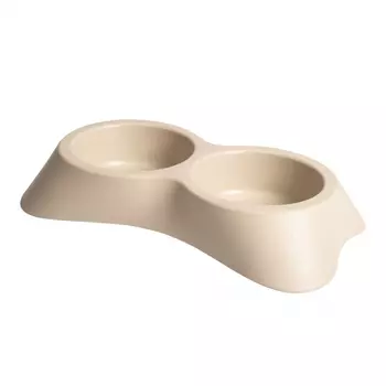 DUVO+ Миска для животных двойная, пластиковая, бежевая, 16x25x4.5см/200мл (Бельгия)