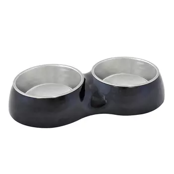 DUVO+ Миска для животных меламиновая двойная, чёрная, D15.8см/750мл (Бельгия)!