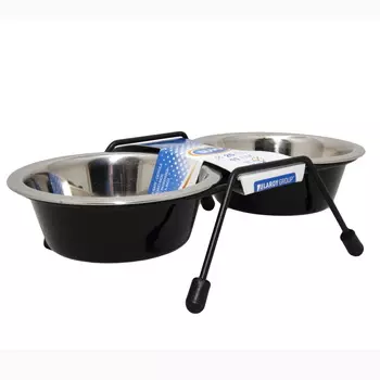 DUVO+ Миска для животных металлическая двойная на подставке, чёрная, D11см/240мл (Бельгия)
