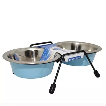 DUVO+ Миска для животных металлическая двойная на подставке, голубая, D16см/950мл (Бельгия)