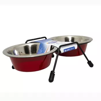 DUVO+ Миска для животных металлическая двойная на подставке, красная, D16см/950мл (Бельгия)